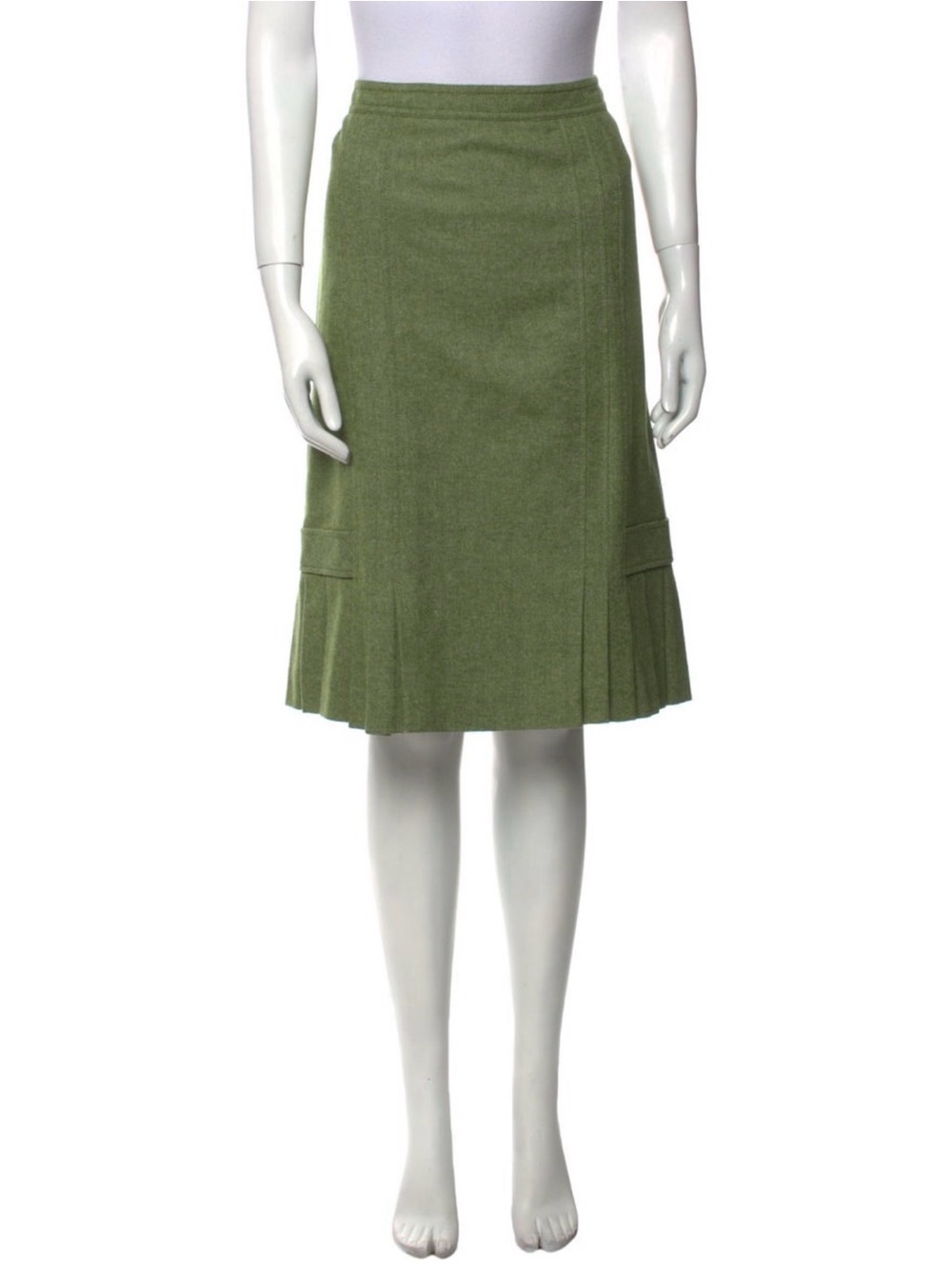 Weekend Max Mara Green Virgin Wool Skirt XL Knee Length Pleated Hem